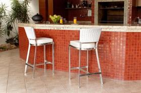 01 Banqueta Alta De Aluminio Com Encosto Cozinha Balcão