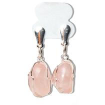 01 Brinco Cesta Amarrada Pedra Quartzo Rosa Prateado 01 Brinco Cesta Amarrada Pedra Quartzo Rosa Prateado