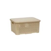 01 Caixa Organizadora Cesto Multiuso 3 Litros Rosa Branco Azul Com Tampa Empilhavel Rattan
