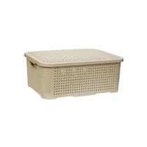 01 Caixa Organizadora Multiuso Cesto Rattan 10 Litros com tampa Empilhável Rosa Azul Branco 01 Caixa Organizadora Multiuso Cesto Rattan 10 Litros com tampa Empilhável Rosa Azul Branco