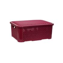 01 Caixa Organizadora Multiuso Cesto Rattan 10 Litros com tampa Empilhável Rosa Azul Branco