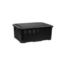 01 Caixa Organizadora Multiuso Cesto Rattan 10 Litros com tampa Empilhável Rosa Azul Branco