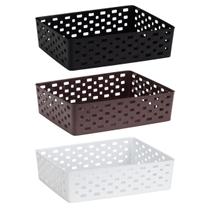 01 Cesto Organizador Multiuso Pequeno Quadrado 3 Litros Branco Preto Café Bege