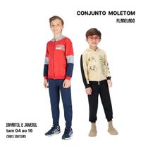 01 Conjunto Moletom Juvenil Masculino Blusa Calça Flanelado capuz ziper Roupa Infantil menino inverno 0416