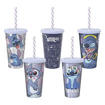 01 Copo Stitch Disney 500ml Metalizado Canudo Refri Festa