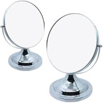 01 Espelho Base Metal Giratório Ampliação 5x Balcão Ótica Óculos Maquiagem dupla face grau cromado giratorio otica solar Acessório óptico atacado são
