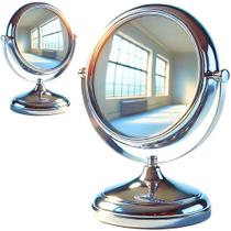 01 Espelho Base Metal Giratório Ampliação 5x Balcão Ótica Óculos Maquiagem dupla face grau cromado giratorio otica solar Acessório óptico atacado são