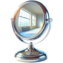 01 Espelho Base Metal Giratório Ampliação 5x Balcão Ótica Óculos Maquiagem dupla face grau cromado giratorio otica solar Acessório óptico atacado são