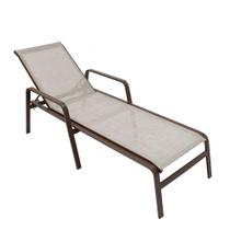 01 Espreguiçadeira Para Piscina Em Aluminio Tela Sling Marrom Capuccino