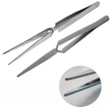 01 Kit C/ 6 Un Pinça Precisão Ferramenta Relojoeiro Joalheiro Aço Inox Ourives fórceps bateria relógio ajuste alicate martelo extrair resistente