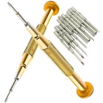 01 Kit Chave C/02 Bases Dourada e Estojo C/10 ponteiras Philips Fenda Boca Ferramenta Relógio Óculos relojopeiro precisão computador laptop cutelaria