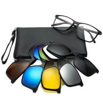 01 Kit Clipon 6 Em 1 Combo Óculos Polarizado Armação Troca Lente Sol Com Grau feminina masculina solar imã clip on sobrepor night drive