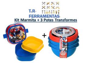 01 Kit- Marmita com Divisória e Alça + Kit 3 Potes Biovita Transformers