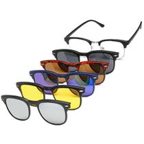 01 Kit Óculos Clip On 6 em 1 Redondo Polarizado Armação Sol Com Grau combo quadrado troca lente uv400 solar conjunto clipon imã masculina feminina