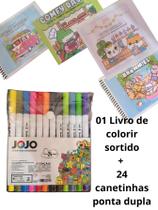 01 Livro de Colorir + Canetinhas ponta dupla Bobi guds 50 Folhas Caderno de Desenho Pintura Coloring Book Ursinho Bobi