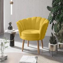 01 Poltrona Decorativa Pétala Escritório Sala Recepção Veludo Amarelo - Visalar