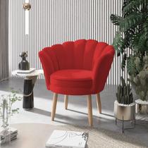 01 Poltrona Decorativa Pétala Escritório Sala Recepção Veludo Vermelho - Visalar