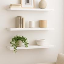 01 Prateleira MDF 25X10 + Suporte Flutuante Decoração Branco