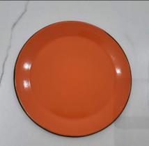 01 Prato Esmaltado Ágata Original Sobremesa 20cm Cor Laranja