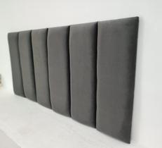 01 Quadro Estofado Placa Modular 60X20 P/ Cabeceira, Fácil instalação em Suede Chumbo, Valor Unitário, Fácil Instalação