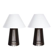 02 Abajur de Mesa Clássico Reto De Madeira Mdf Decoração Cor Preto