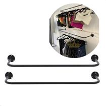 02 Arara De Parede 90cm P/ Roupas Cabideiro P/ Loja Casa Preto