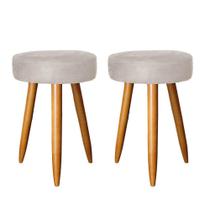02 Banquetas Decorativa Rubi 53Cm Suede Bege Pés Castanho