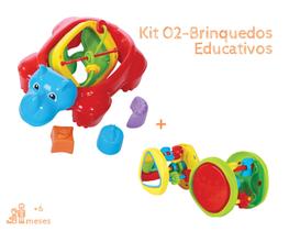 02-brinquedos educativos c/ peças de encaixar rino c/ corpo giratório+cilindro didático - maral