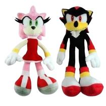 02 Brinquedos Pelucia Shadow e Amy 35cm Turma do Sonic Antialérgico