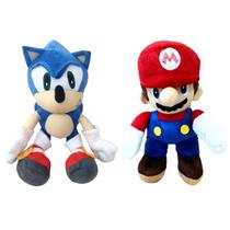 02 Brinquedos Pelucia Super Sonic e Super Mario 35cm Antialergico Bordado