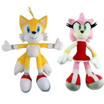 02 Brinquedos Pelucia Tails e Amy 35cm Turma do Sonic Antialérgico