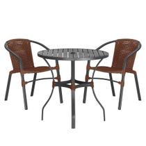 02 Cadeiras Floripa e Mesa Roma 100Cm Preta e Corda Nautica Trama Original