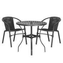 02 Cadeiras Floripa e Mesa Roma 80Cm Preta e Corda Nautica Trama Original