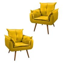 02 Cadeiras Opala Decorativa Quarto e Sala Pés Palito Veludo Amarelo - Lemape
