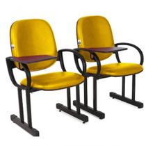 02 Cadeiras Para Auditório Com Prancheta Linha Dallas Auditório Amarelo