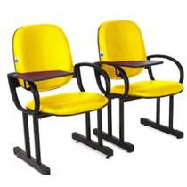 02 Cadeiras Para Auditório Com Prancheta Linha Dallas Auditório Amarelo
