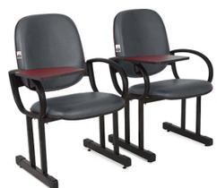 02 Cadeiras para Auditório com Prancheta Linha Dallas Auditório Cinza