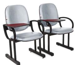 02 Cadeiras para Auditório com Prancheta Linha Dallas Auditório Cinza