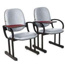 02 Cadeiras Para Auditório Com Prancheta Linha Dallas Auditório Cinza