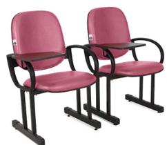 02 Cadeiras para Auditório com Prancheta Linha Dallas Auditório Rosa