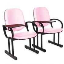 02 Cadeiras Para Auditório Com Prancheta Linha Dallas Auditório Rosa