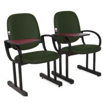 02 Cadeiras Para Auditório Com Prancheta Linha Dallas Auditório Verde
