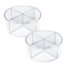 02 Caixas Acrílica Redonda 4 Divisórias Organizadora 12x12x5