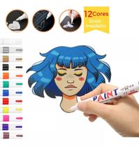 02 Caneta Paint Marker P/ Pintar Permanente Pneu Óculos Vidro Metal Madeira Borracha tinta automotiva pintura carro cerâmica tenis Plástico tecido