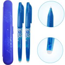 02 Canetas Azul Apagavel Ponta 07 Papel Tecido + Estojo