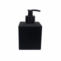 02 Frascos Vidro Saboneteira Cubo 250ml - Preto Fosco c/ Válvula Pump Basica