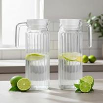 02 Jarra de Vidro Jarra para Suco água 1L Casa Jarra para Cozinha Vidro Com Tampa