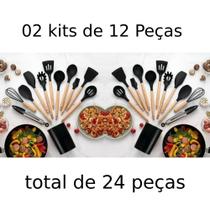 02 Kits Utensilios Cozinha 12 Peças Total de 24 peças Silicone Cabo Bambu Presente Casamento Chá Cozinha 02 Kits Utensilios Cozinha 12 Peças Total de 24 peças Silicone Cabo Bambu Presente Casamento Chá Cozinha