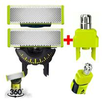 02 Laminas Refil 360 + Aparador Nasal P/ Philips Oneblade