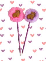 02 Lapis Pompom Capivara Capibara caneta esferografica material escolar fofo papelaria kawai fofa